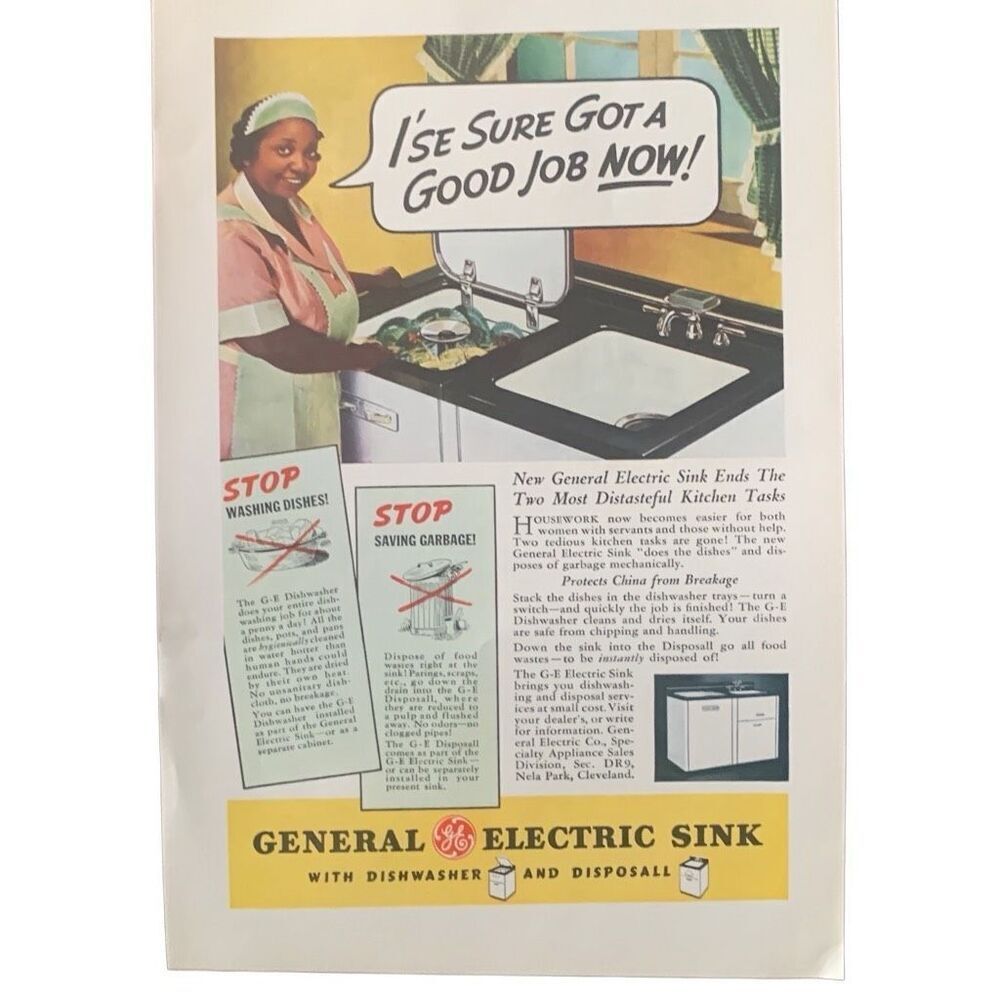 Vintage 1937 General Electric Sink I’se Got a Good Job Now Ad Advertisement